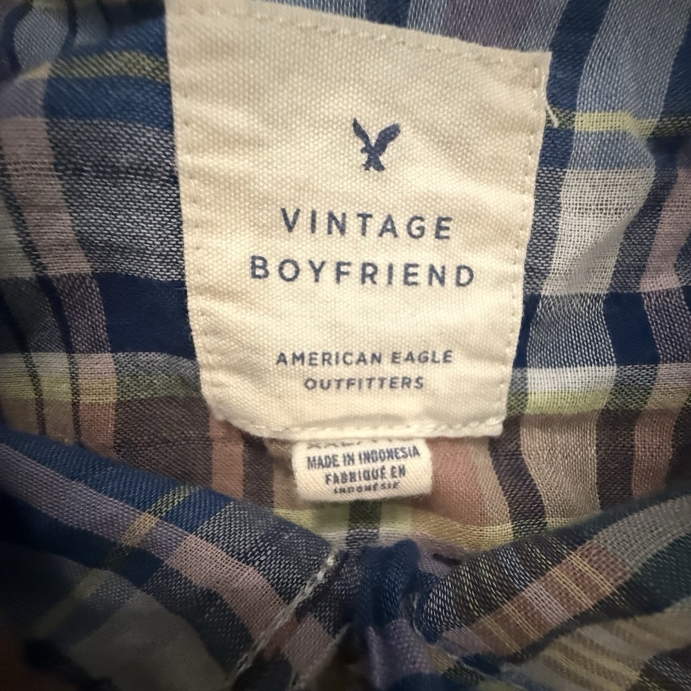 American Eagle Women's XXL Soft Vintage Boyfriend Classic Fit Plaid Shirt - Picture 4 of 10